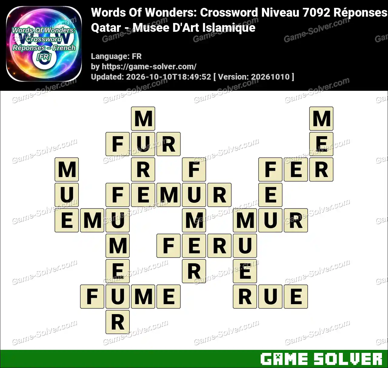 Words Of Wonders: Crossword Niveau 7092 Réponses – Qatar – Musee D’Art Islamique